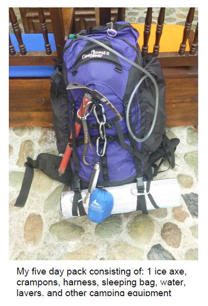 Backpack ready to go on a 5 day hike up Finca Primavera