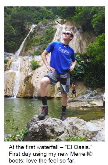 Striking a Pose at the first waterfall in Merrell Moab Hikers