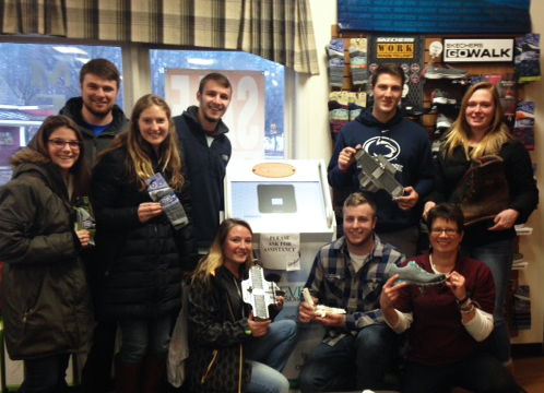 Certified Pedorthist, Gretchen Lima (pictured bottom right) educates Penn State students about the science behind healthy footwear. 