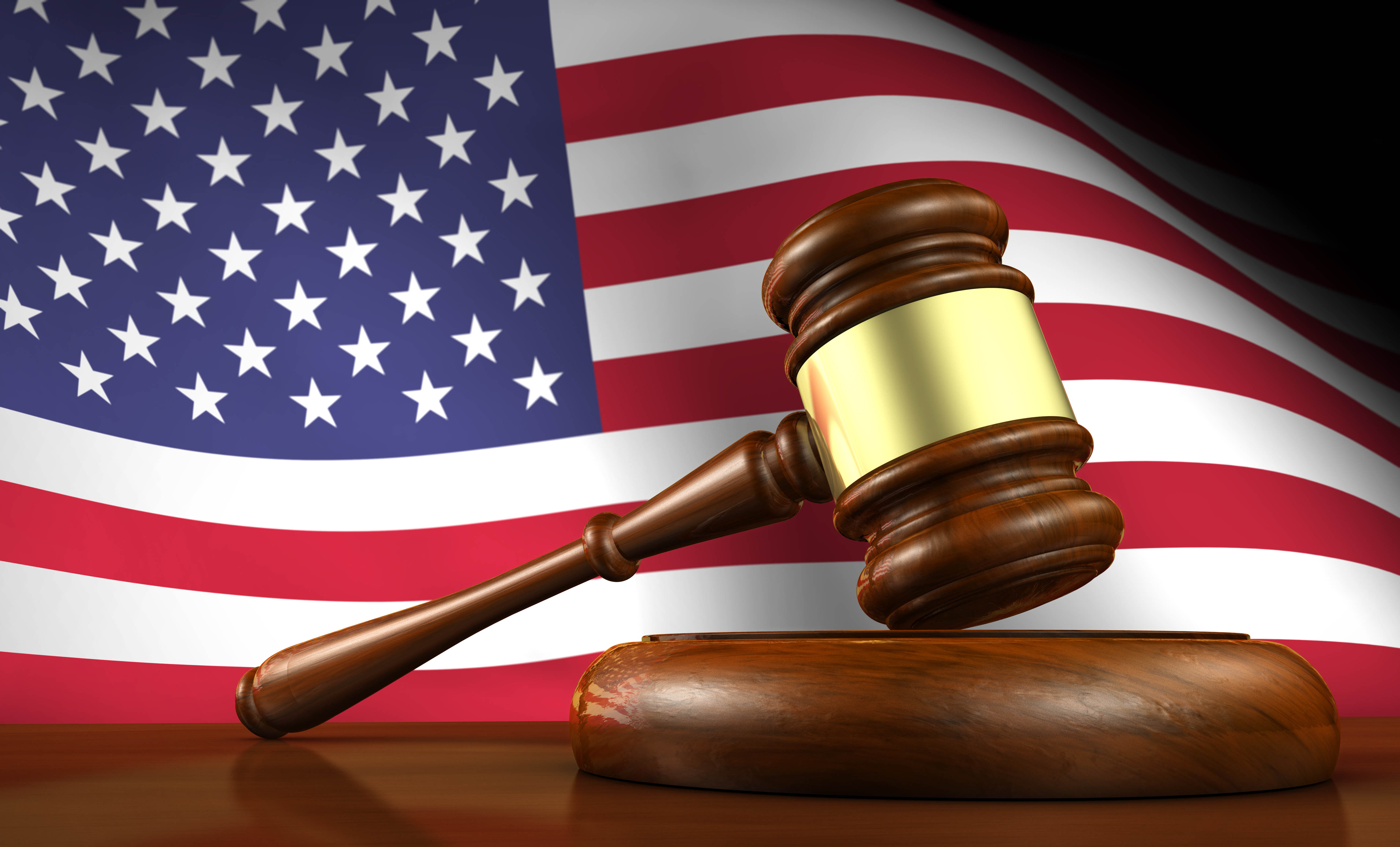 USA Flag and gavel on Court Desk