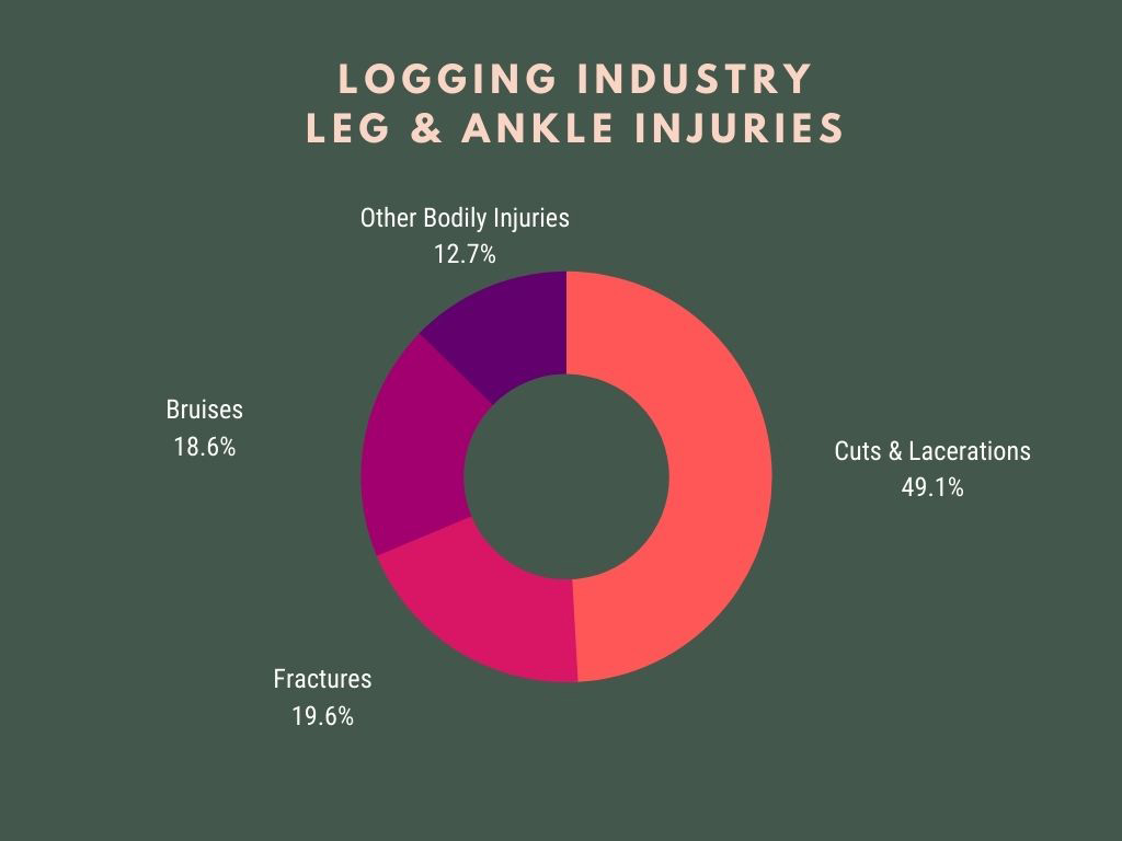 Legs, ankles, feet, and toes were the most likely to be injured in logging accidents.