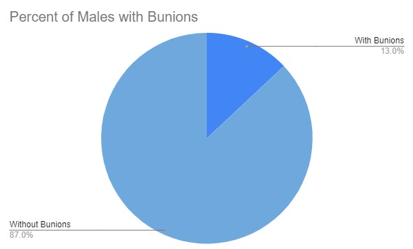 Pie Chart showing that 13% of men will suffer from bunions.