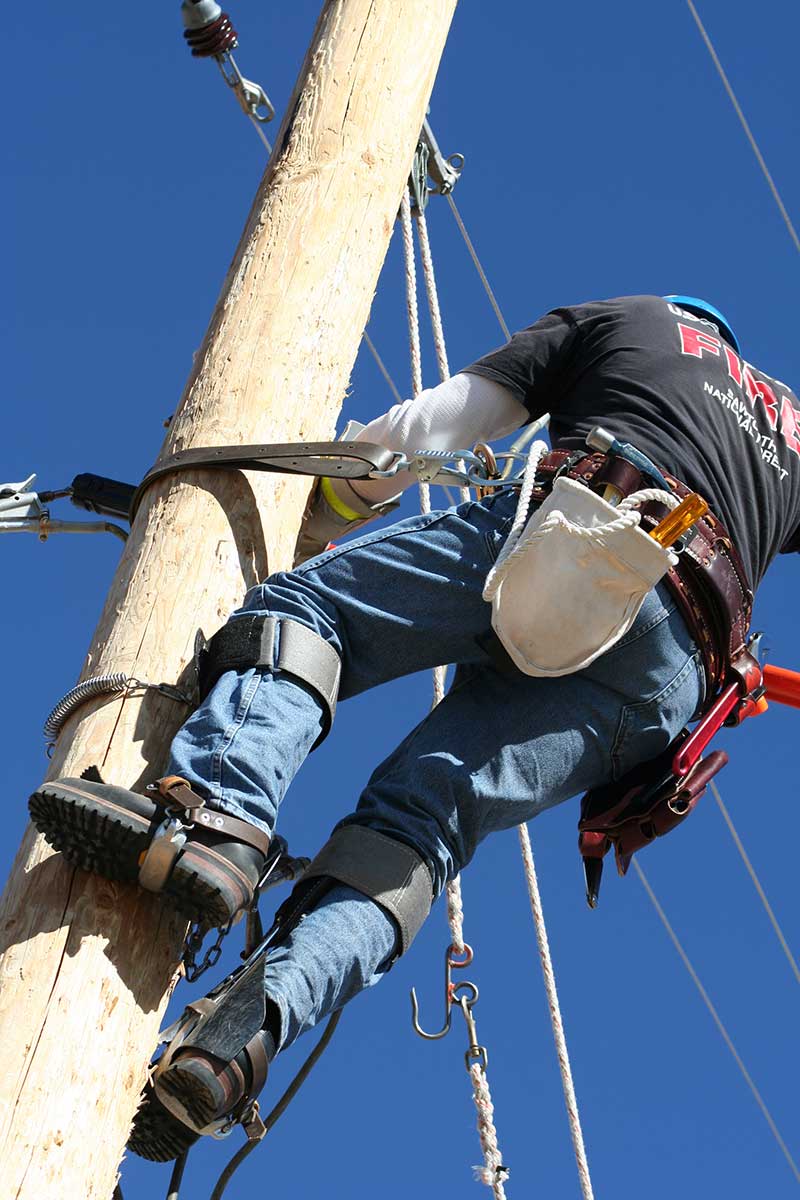 Linemen need sturdy heels on their boots to keep them steady while using climbing stirrups